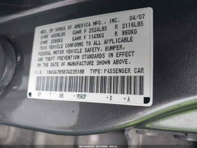 2007 ACURA TL 19UUA76587A035188 Photo 8