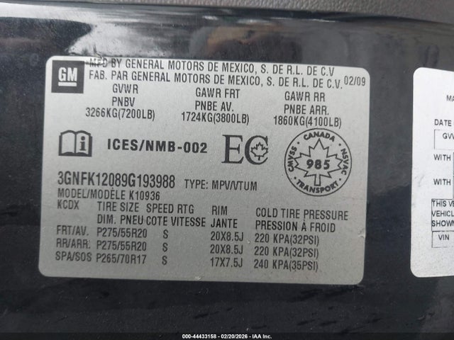 2009 CHEVROLET AVALANCHE 1500 3GNFK12089G193988 Photo 8