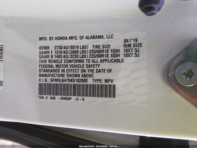 Honda Odyssey Ex-l 2019 5FNRL6H75KB102000 Image 9