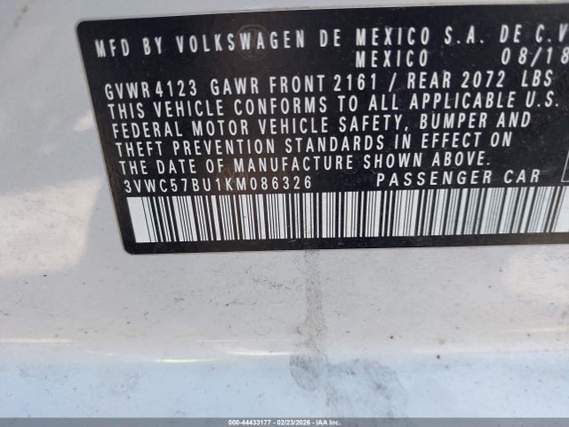 3VWC57BU1KM086326 Volkswagen Jetta 1.4t R-line/1.4t S/1.4t Se