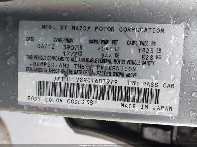 44433218 :رقم المزاد ، JM1BL1V89C1683979 vin ، 2012 Mazda Mazda3 I Touring مزاد بيع