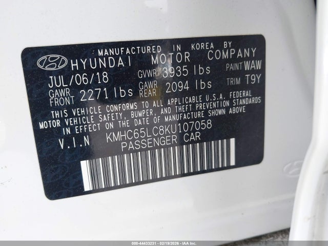 KMHC65LC8KU107058 Hyundai Ioniq Hybrid Blue