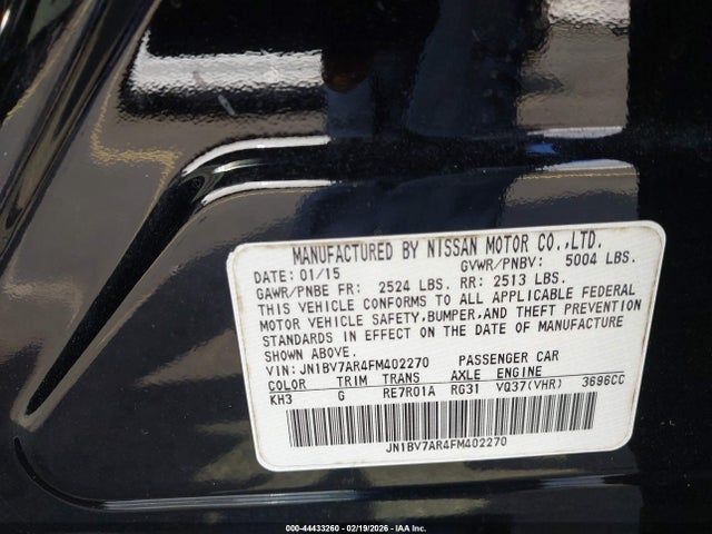 Aukcja sprzedaży 2015 Infiniti Q50 Premium, vin: JN1BV7AR4FM402270, numer aukcji: 44433260
