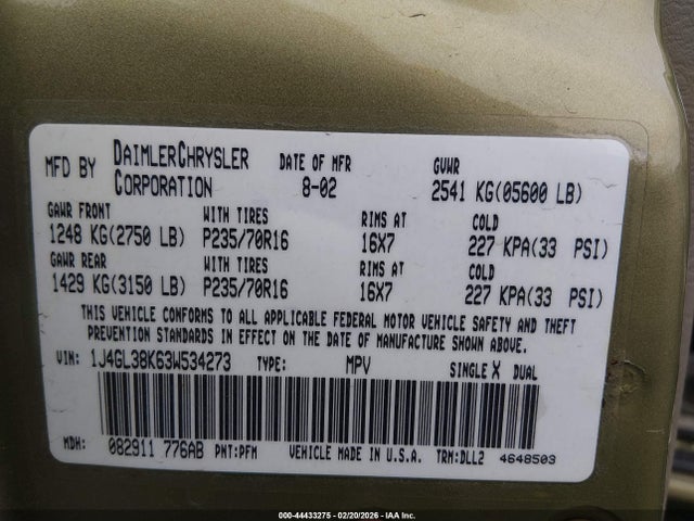 2003 JEEP LIBERTY 1J4GL38K63W534273 Photo 8