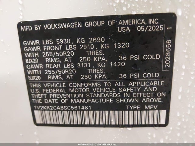 1V2KR2CA8SC561481 Volkswagen Atlas 2.0t Se W/technology