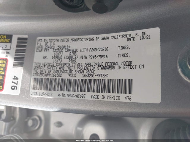 Aukcja sprzedaży 2022 Toyota Tacoma Sr5 V6, vin: 3TMAZ5CN0NM161502, numer aukcji: 44433284