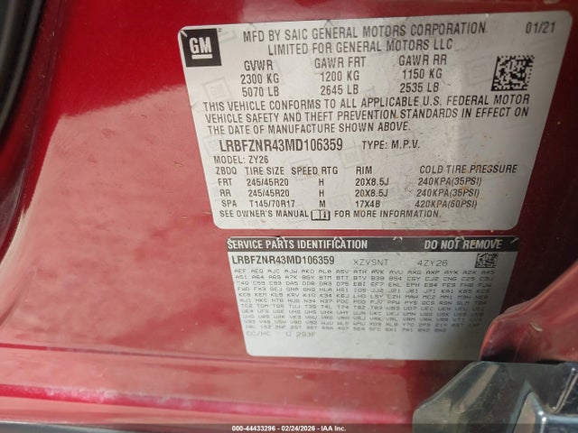 44433296 :رقم المزاد ، LRBFZNR43MD106359 vin ، 2021 Buick Envision Fwd Essence مزاد بيع