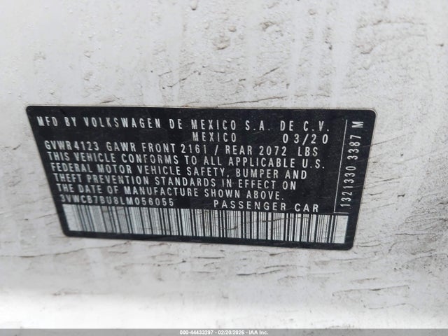 2020 Volkswagen Jetta 1.4t R-line/1.4t S/1.4t Se მანქანა იყიდება აუქციონზე, vin: 3VWCB7BU8LM056055, აუქციონის ნომერი: 44433297
