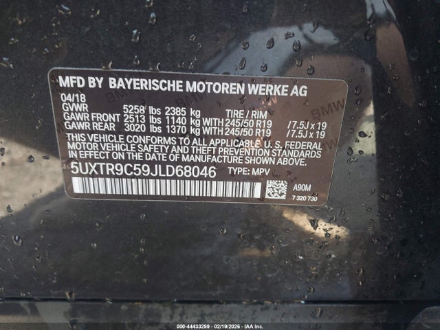2018 Bmw X3 Xdrive30i მანქანა იყიდება აუქციონზე, vin: 5UXTR9C59JLD68046, აუქციონის ნომერი: 44433299