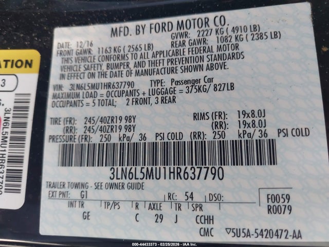 3LN6L5MU1HR637790 Lincoln Mkz Hybrid Reserve