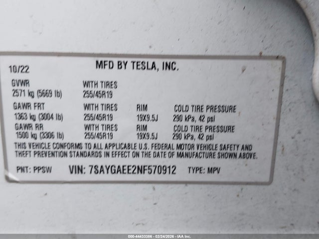 2022 TESLA MODEL Y 7SAYGAEE2NF570912 Photo 8