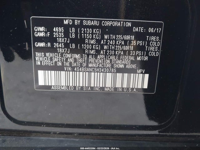 4S4BSANC5H3430785 Subaru Outback 2.5i Limited