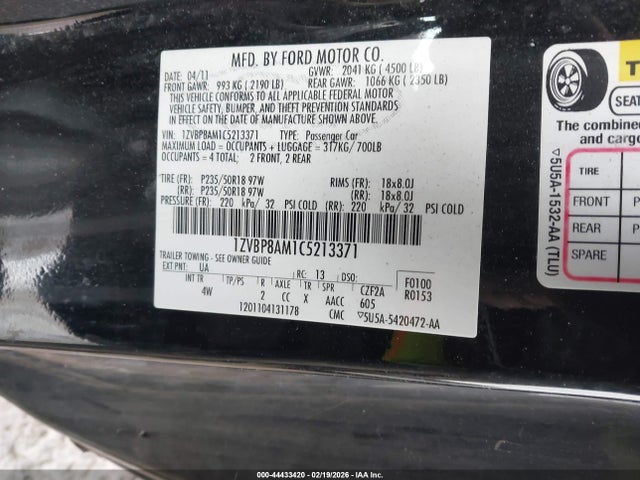 2012 FORD MUSTANG 1ZVBP8AM1C5213371 Photo 8