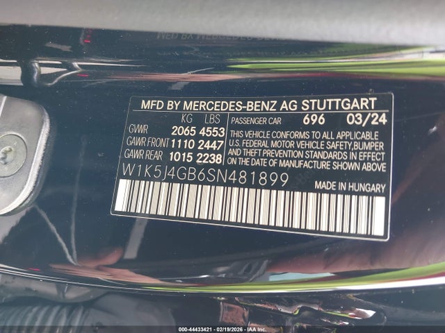 44433421 :رقم المزاد ، W1K5J4GB6SN481899 vin ، 2025 Mercedes-benz Cla 250 Coupe مزاد بيع