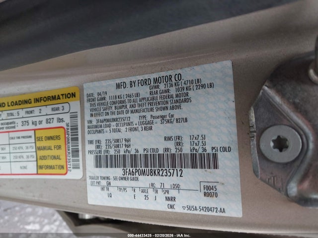 Ford Fusion Hybrid Sel 2019 3FA6P0MU8KR235712 Image 9