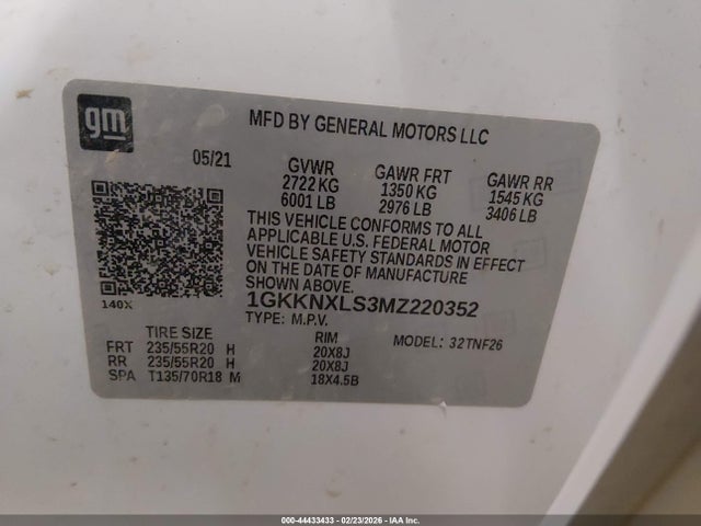 Aukcja sprzedaży 2021 Gmc Acadia Awd Denali, vin: 1GKKNXLS3MZ220352, numer aukcji: 44433433