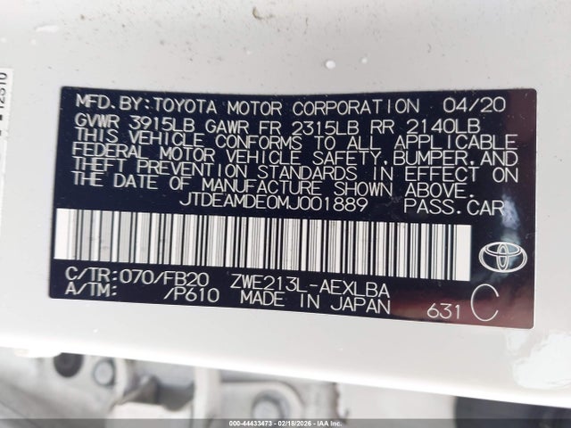 Toyota Corolla Hybrid Le 2021 JTDEAMDE0MJ001889 Image 9