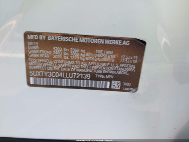 Aukcja sprzedaży 2020 Bmw X3 Sdrive30i, vin: 5UXTY3C04LLU72139, numer aukcji: 44433476