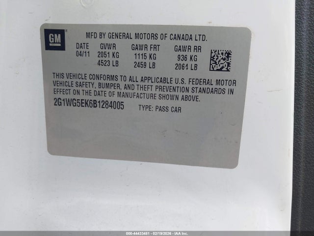Aukcja sprzedaży 2011 Chevrolet Impala Lt, vin: 2G1WG5EK6B1284005, numer aukcji: 44433481