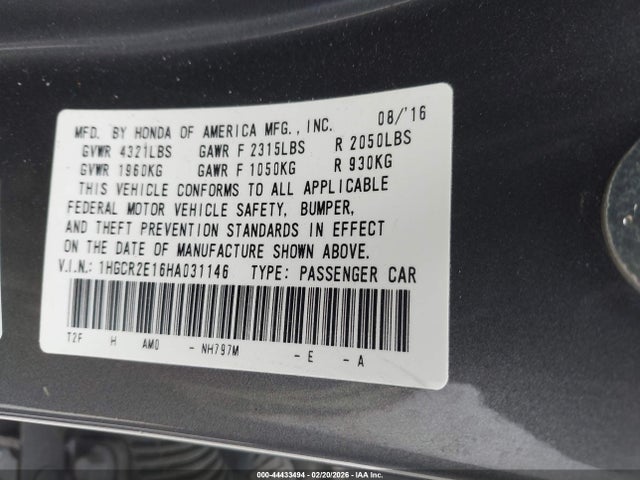 1HGCR2E16HA031146 Honda Accord Sport Se