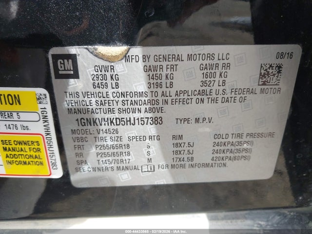 1GNKVHKD5HJ157383 Chevrolet Traverse 2lt