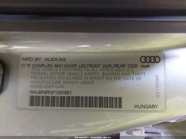 Продаж на аукціоні авто 2015 Audi S3 2.0t Premium Plus, vin: WAUBFGFF2F1097651, номер лоту: 44433577