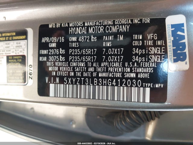 5XYZT3LB3HG412030 Hyundai Santa Fe Sport 2.4l