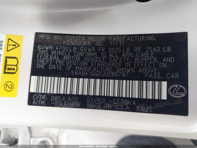 44433624 :رقم المزاد ، 58ABK1GG7JU086787 vin ، 2018 Lexus Es 350 مزاد بيع