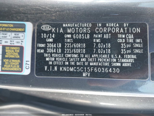 KIA SEDONA EX 2015 KNDMC5C15F6036430 Image 9