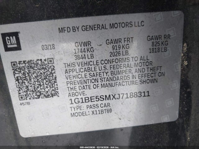 1G1BE5SMXJ7188311 Chevrolet Cruze Lt Auto