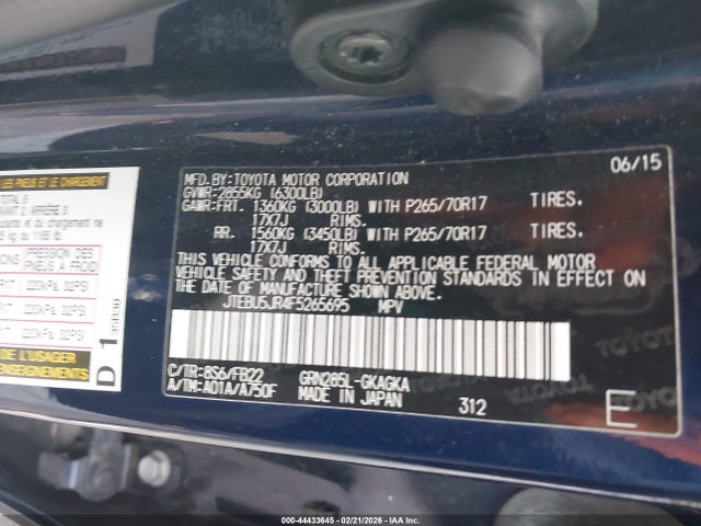 JTEBU5JR4F5265695 Toyota 4RUNNER SR5