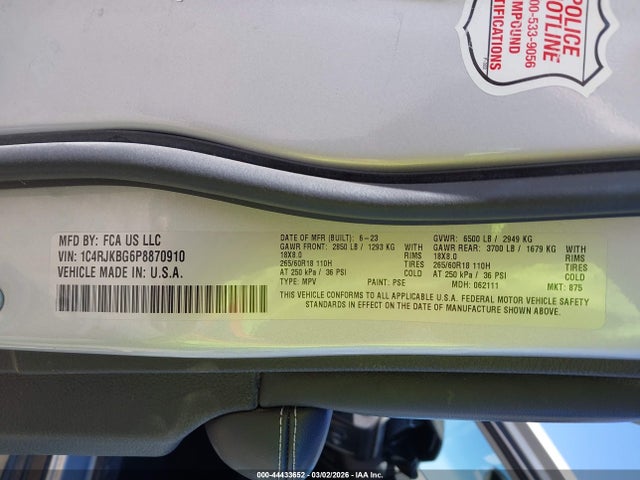 Продажа на аукционе авто 2023 Jeep Grand Cherokee L Limited 4x4, vin: 1C4RJKBG6P8870910, номер лота: 44433652