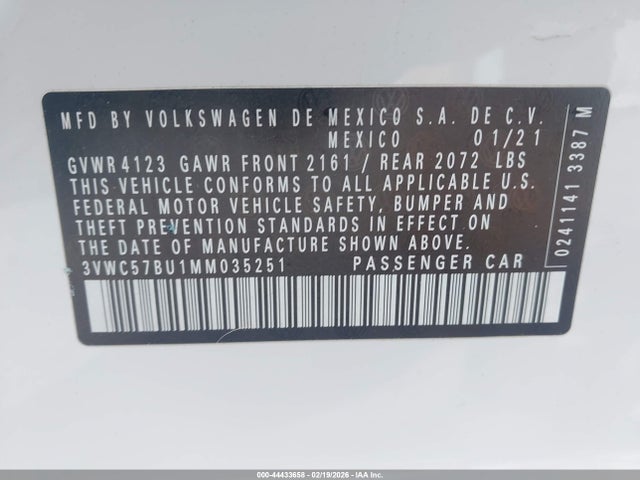Aukcja sprzedaży 2021 Volkswagen Jetta 1.4t R-line/1.4t S/1.4t Se, vin: 3VWC57BU1MM035251, numer aukcji: 44433658