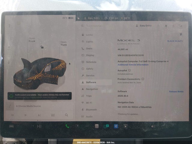 Продаж на аукціоні авто 2025 Tesla Model 3 Long Range Rear-wheel Drive/standard Rear-wheel Drive, vin: 5YJ3E1EA0SF923010, номер лоту: 44433670