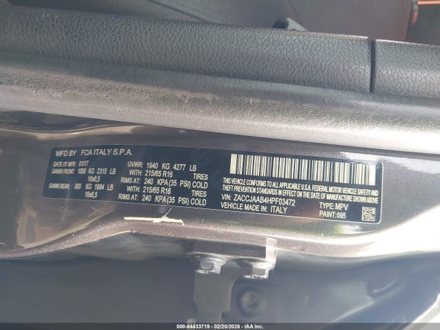 Продаж на аукціоні авто 2017 Jeep Renegade Sport Fwd, vin: ZACCJAAB4HPF03472, номер лоту: 44433719