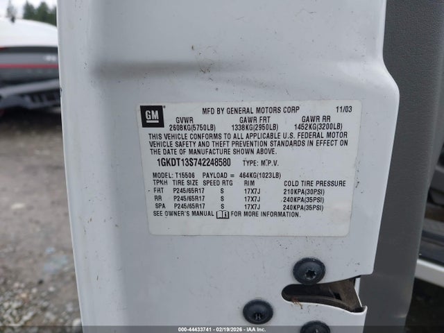2004 Gmc Envoy Slt მანქანა იყიდება აუქციონზე, vin: 1GKDT13S742248580, აუქციონის ნომერი: 44433741