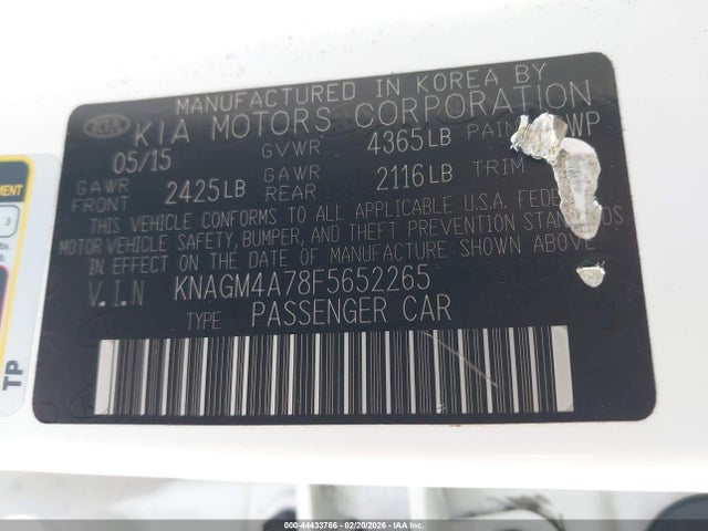 KIA Optima Lx 2015 KNAGM4A78F5652265 Image 9