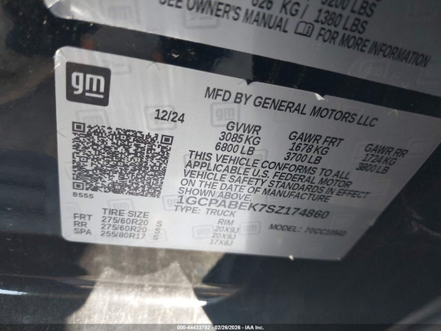 Auction sale of the 2025 Chevrolet Silverado 1500 2wd  Short Bed Custom, vin: 1GCPABEK7SZ174860, lot number: 44433782