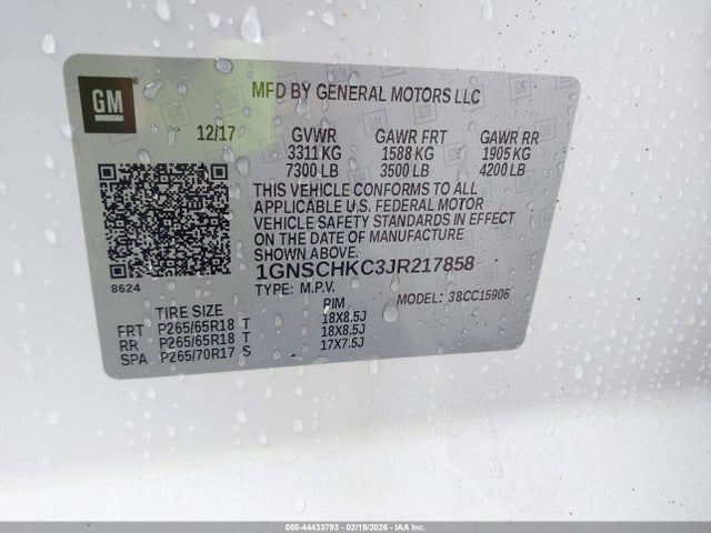44433793 :رقم المزاد ، 1GNSCHKC3JR217858 vin ، 2018 Chevrolet Suburban Lt مزاد بيع