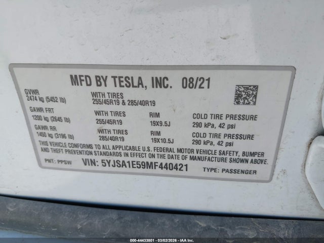 2021 TESLA MODEL S 5YJSA1E59MF440421 Photo 8