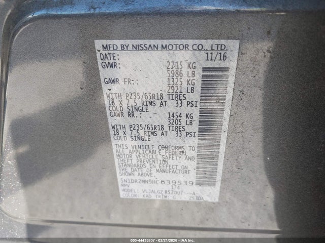Nissan Pathfinder Sl 2017 5N1DR2MN9HC639539 Image 9