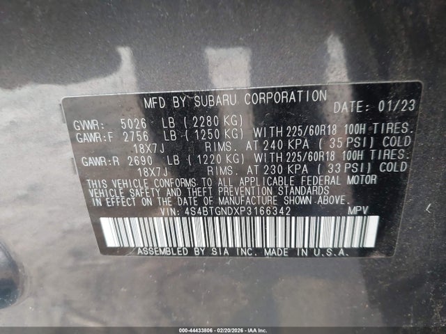 Aukcja sprzedaży 2023 Subaru Outback Limited Xt, vin: 4S4BTGNDXP3166342, numer aukcji: 44433806