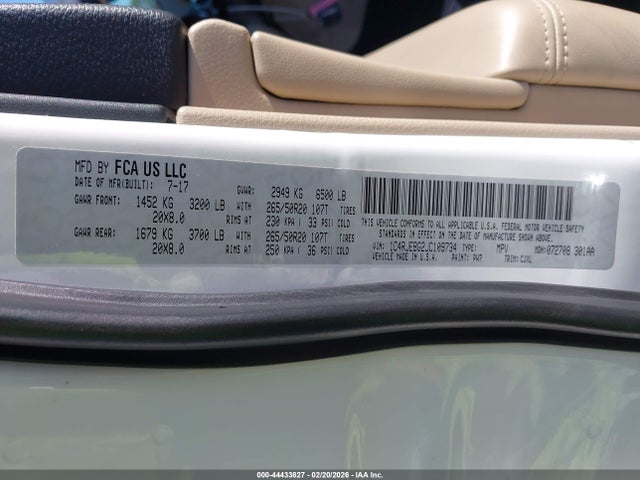 Продаж на аукціоні авто 2018 Jeep Grand Cherokee Limited 4x2, vin: 1C4RJEBG2JC109734, номер лоту: 44433827