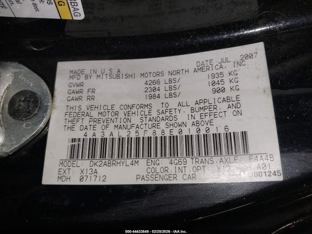 2008 MITSUBISHI ECLIPSE SPYDER 4A3AL25F88E010016 Photo 8