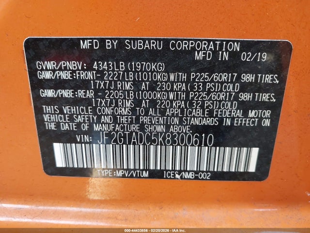 Subaru Crosstrek 2.0i Premium 2019 JF2GTADC5K8300610 Image 9