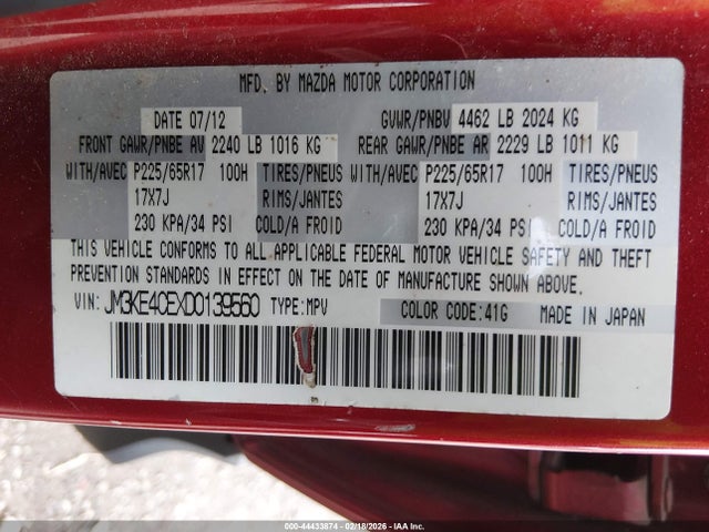 Aukcja sprzedaży 2013 Mazda Cx-5 Touring, vin: JM3KE4CEXD0139560, numer aukcji: 44433874