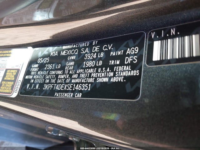 3KPFT4DEXSE146351 KIA K4 Lxs