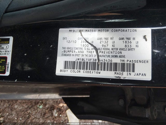 Продажа на аукционе авто 2011 Mazda Mazda3 I Touring, vin: JM1BL1VF3B1443436, номер лота: 44433936