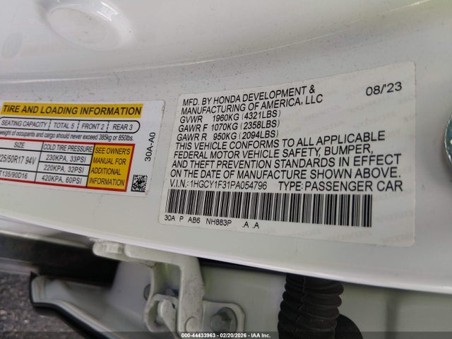 1HGCY1F31PA054796 Honda ACCORD EX