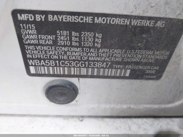 Aukcja sprzedaży 2016 Bmw 535i, vin: WBA5B1C53GG133847, numer aukcji: 44433973